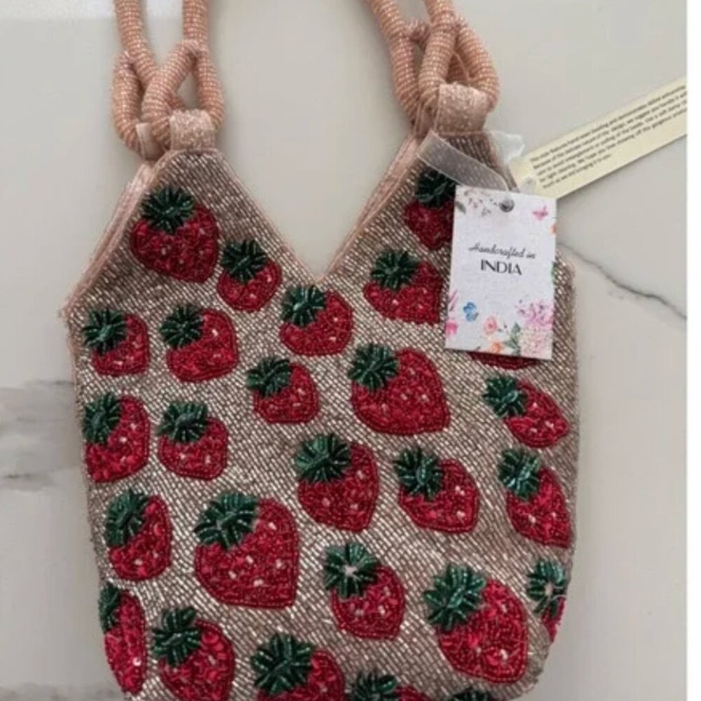 Strawberry Beaded Bag Handcrafted in India Tik Tok Viral NWT